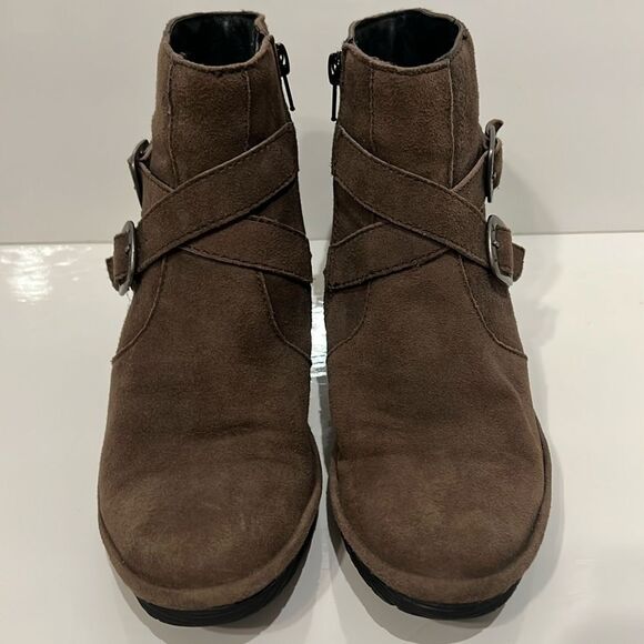 Fly London Perz Brown Suede Wedge‎ Buckle Boots Booties Size 37 - Picture 3 of 13